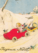 Enfant joyeux dans sa voiture rouge &agrave; No&euml;l
